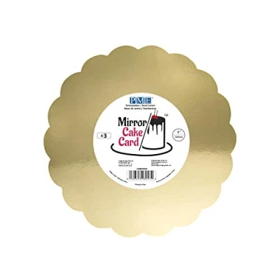 Image of PME CMSG918 Mirror Cake Card Scallop Metallic Gold Pack of 3, Cardboard, 20cm/8 Inch