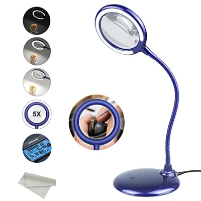 Image of Rechargeable 5x Magnifying Dimmable Lamp, Glass with Light and Stand,Magnifiers 28 LED Lights for Senior, Low Vision, Hobbies, Crafts