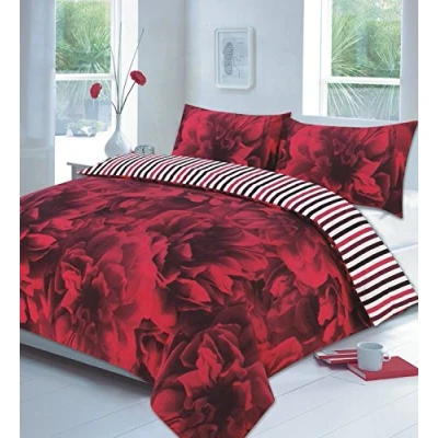 Image of Artistic Fashionista Luxury &amp; Modern ROSE Duvet/Quilt Cover Pillowcases Bedding Set Printed Range (Super King, Red)