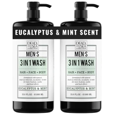 Image of Dead Sea Collection Mens Shower Gel 3 in 1 with Eucalyptus &amp; Mint Body Wash Salt, Shampoo for Men, Face Pack of 2 (1000 ml. each)