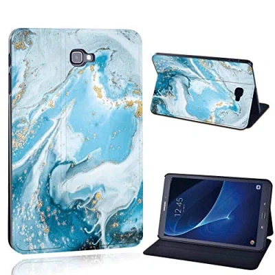 Image of FINDING Case Fit Samsung Galaxy Tab A A6 10.1 T580 T585 Tablet Printed PU Flip Leather Smart Lightweight Shell Stand Cover for (blue wave marble)