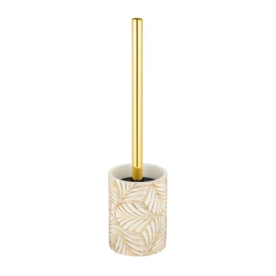 Image of Terralba Toilet Brush Holder with Closed Stand Polyresin and Stainless Steel Diameter 9 x 36 cm White/Gold
