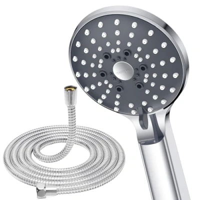 Image of YEAUPE PRO Shower Head and Hose,1.6M Stainless Hose,High Pressure,6 Modes,Round Large (Φ100mm),Powerful Flow,Universal Handheld Bathroom Electric Showerheads,G1/2,Black