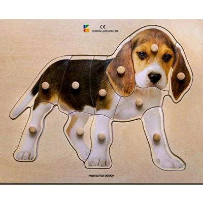 Image of Doron Layeled E72510280, Large Photographic Wooden Peg Puzzle Puppy, Multi