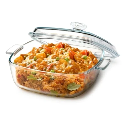 Image of Small 1.2L Casserole Dish With Lid Oven Safe, 17cm Square Covered Glass