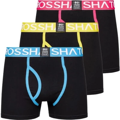 Image of Crosshatch 3 Pack Designer Printed Boxer Trunks Underwear, Trioglow Black, M