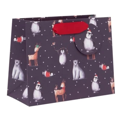 Image of Glick Luxury Gift Bag Medium Landscape Frosty Friends Midnight Christmas Bag, Wrapping at