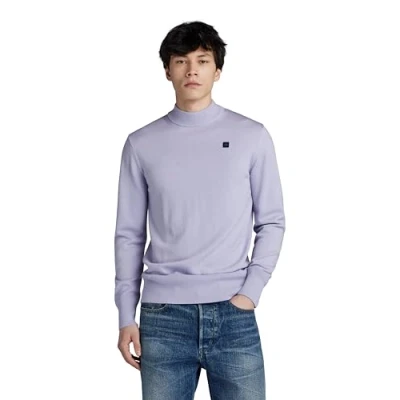 Image of G STAR RAW Men&#039;s Premium Core Mock Knitted Sweater, Grey (icelandic blue D21932 B692 G081), M