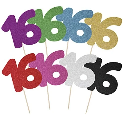 Image of Large Number 16 Glitter Cake Topper (Black Glitter)