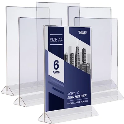 Image of Acrylic Sign Holder A4 T Shape Double Sided Frame with Easy Bottom Loading Design, Portrait Style Menu Ad Frame, Plastic for Flyer, Menu, Display, Photos, and More (A4 6 Pack)