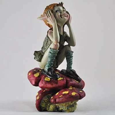 Image of Prezents.com Pixie Thinking on Mushroom Green Garden Home Decor Fun Quirky Gift Figurine Anthony Fisher