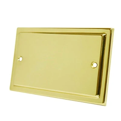 Image of Victorian Polished Brass Double Blank Plate Electrical Blanking 2 Gang