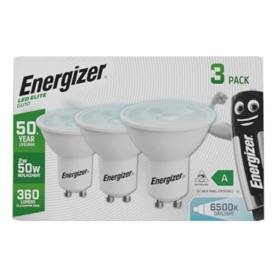 Image of Energizer Ultra Efficient 50 Year Life Span GU10 LED Bulbs Ideal Light for Fittings Featuring a Bulb. Low Energy. Next Generation Daylight White 3 Pack