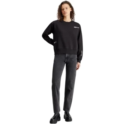 Image of Calvin Klein Jeans Women&#039;s Multi Placement Crew Neck J20J222544 Sweatshirts, Ck Black, L