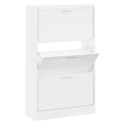 Image of vidaXL shoe cabinet high gloss white engineered wood 3 pull down drawers for entryway, hallway, bedroom 63x24x103 cm