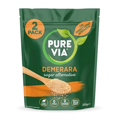 Image of Pure Via Demerara Sugar Alternative with Erythritol and Stevia, Vegan Keto Friendly 2 x 200g