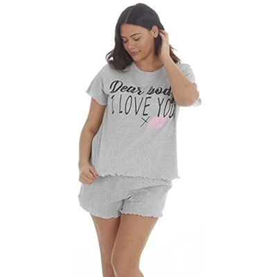 Image of Forever Dreaming Curve Ladies Cotton Jersey Shorts &amp; Top Pyjama Set Grey 22/24
