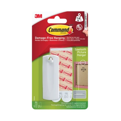 Image of Command 17040 Sawtooth Picture Hanger Kit with Adhesive Strips Holds up to 1.8Kg (4lb) 75 mm x 25 mm, White ,Pack of 1