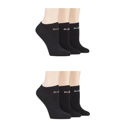 Image of Elle Ladies Patterned and Plain Assorted Sock Styles including Anklets, No Show, Trainer, Knee High Regular Cotton Socks in a Multipack of 6 &amp; 4 Pairs Show Black 8