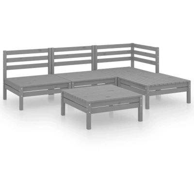 Image of vidaXL 5 Piece Garden Lounge Set Grey Solid Pinewood