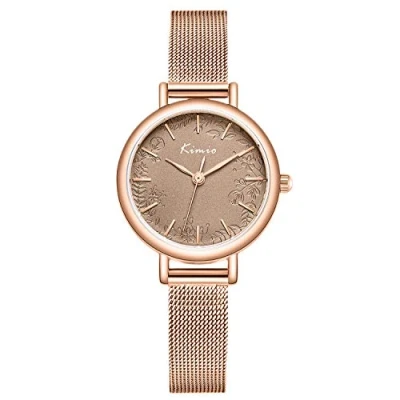 Image of RORIOS Women Watches Flower Pattern Dial Analogue Quartz Watch Stainless Steel Mesh Band Elegant Ladies Wristwatches