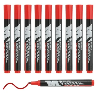Image of M&amp;G Permanent Markers Round Tip, 10 Pack Quick Dry Waterproof Fiber Tip Pens for Paper, Glass, Plastic, Wood, Stone, Metal Surface, Red