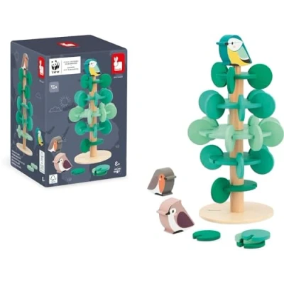 Image of Janod, birds early learning Build a 30 cm Tall Tree 37 Pieces FSC Wooden Toy In Partnership with WWF 3 Years +, J08646, Green, petit