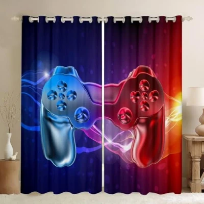 Image of Galaxy Gamepad Curtains Kids Boys Modern Gradient for Bedroom Living Room Video Game Windows Drapes Novelty Controller Decoration,Blue,Red,W66*L72