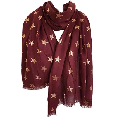 Image of GlamLondon Stars Scarf Rose Gold Glitter Foil Antique Star Print Ladies Party Wedding Fashion Wrap (Burgundy)