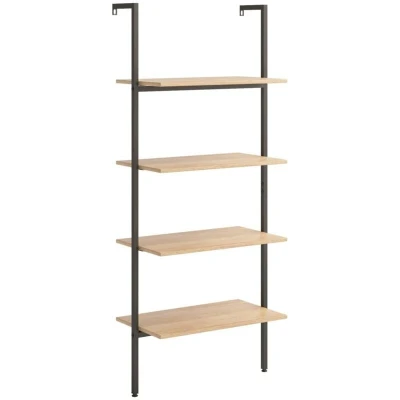 Image of vidaXL 4 Tier Leaning Shelf Light Brown and Black 64x35x152.5 cm