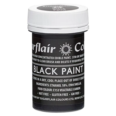 Image of Sugarflair Black Edible Food Paint, for Painting Icing, Sugar Pastes, Flower &amp; Modelling Royal Marzipan Buttercream 20g