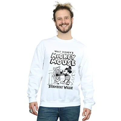 Image of Disney Men&#039;s Mickey Mouse Steamboat Willie Sweatshirt White Large
