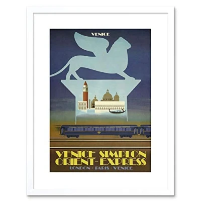 Image of Wee Blue Coo 9x7 &#039;&#039; SIMPLON ORIENT EXPRESS VENICE LONDON PARIS FRAMED ART PRINT F97X1435