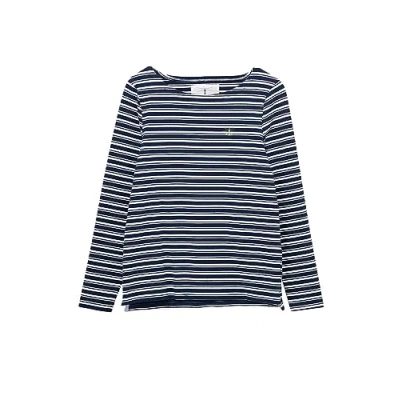 Image of LightHouse Womens Causeway Breton Top Ladies Long Sleeved Cotton Stretch Tee Navy Stripe 12