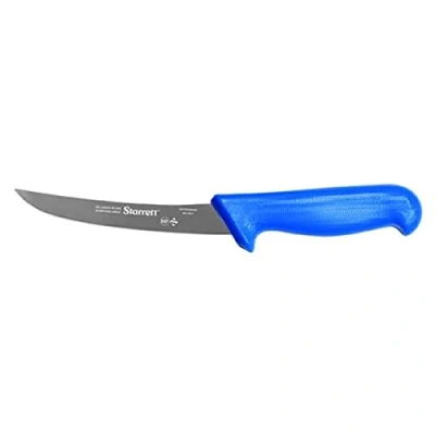 Image of Starrett Professional Stainless Steel Kitchen Boning Knife Narrow Curved Profile 6 inch (150mm) Blue Handle