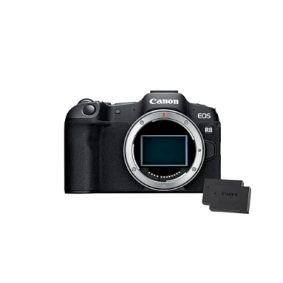 Image of Canon EOS R8 + Extra Battery 24.2MP Full Frame Mirrorless Camera, Dual Pixel CMOS AF II 4K Up to 60p 40 FPS Cont. Shooting, Touch Screen, Bluetooth, Wi Fi &amp; USB C Connectivity 2x Batteries