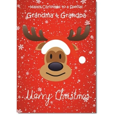 Image of doodlecards Grandma &amp; Grandpa Christmas Card Rudolph on Red Background Medium Size with Plain Envelope