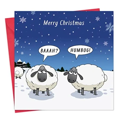 Image of Twizler Merry Christmas Card with Baaah Humbug Happy Xmas Funny Womens for Her Female Mens Him Male