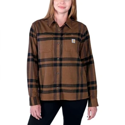Image of Carhartt Women&#039;s 105989 Rugged Flex Loose Fit Midweight Flanne, Brown Heather, L