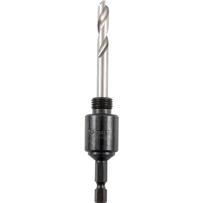 Image of Starrett A4 Hole Saws Arbor 14 30mm Hex Shank Screw Thread with 6.35mm High Speed Steel Pilot Drill Quick Change Mandrel