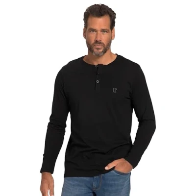 Image of JP 1880 Men&#039;s Big &amp; Tall Basic Long Sleeve Henley Tee Black Large 702555 10 L