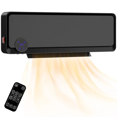 Image of HOMCOM 1000W/2000W Wall Downflow Heater 10 49C Temperature w/ Timer Remote Black