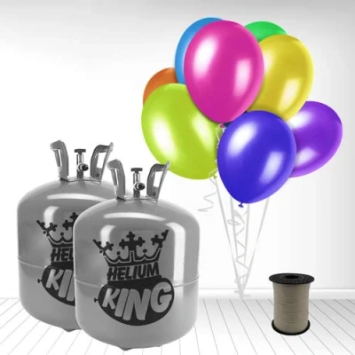 Image of Disposable Helium Gas Cylinder with 100 Assorted Balloons and Curling Ribbon