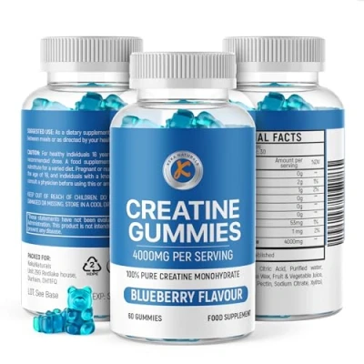 Image of Creatine Gummies 4000mg for Men &amp; Women 60 Pure Monohydrate Blueberry Flavour, Vegans Vegetarians