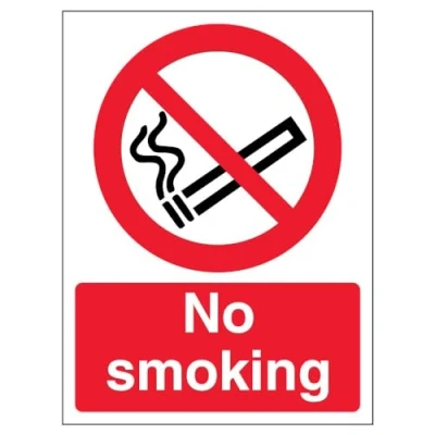 Image of V Safety No Smoking Prohibition Sign Portrait 150mm x 200mm Self Adhesive Vinyl, Black/Red, 57034AN S