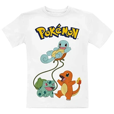 Image of Pokémon Kids Original Trio Unisex T Shirt White Anime Fan Merch Gaming, White, 8 Years