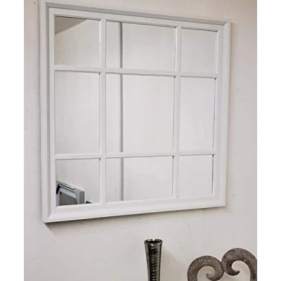 Image of Homely 61x61cm Square Shape Window Style Designer Wall Mirror Beautiful Decoration Art Piece Gift (White)