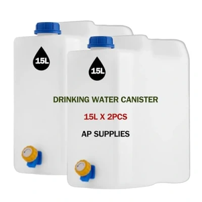 Image of AP Supplies Plastic water Carrier Container with Tap, Portable Jerry Can Ideal for camping, caravan, travel,picnics, outdoor,party easy access drinking (2pcs X 15L)