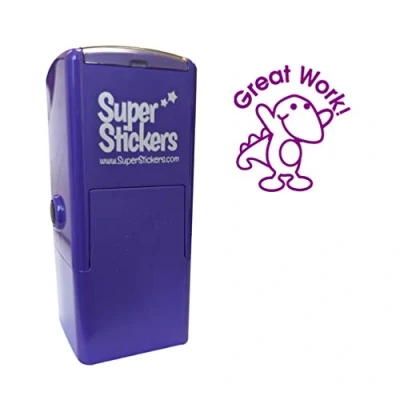Image of SuperStickers Great Work Dinosaur Pre Inked Stamper Purple, 28mm Impression. Positive Stamp for Marking.