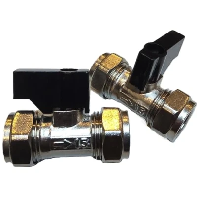 Image of TC 15mm Compression Isolation Valve with Black Lever Handle Thumb Turn Bolofix Isolating Pack of 2